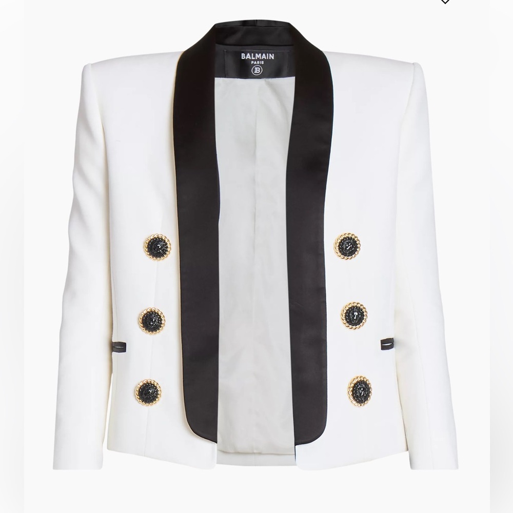 Balmain Satin Lapel Wool Open Jacket